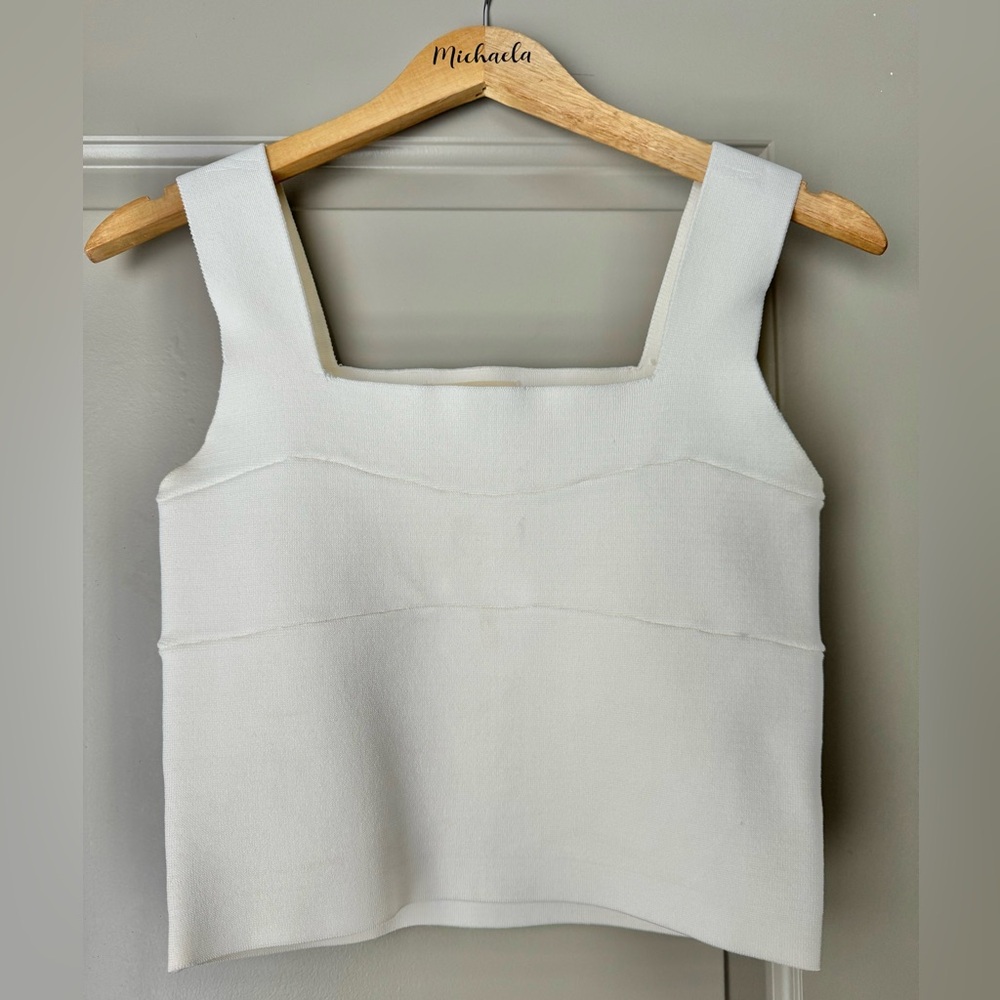 Boutique Square Neck Stretch Spandex Tank Top Blouse in Eggshell White | Size L